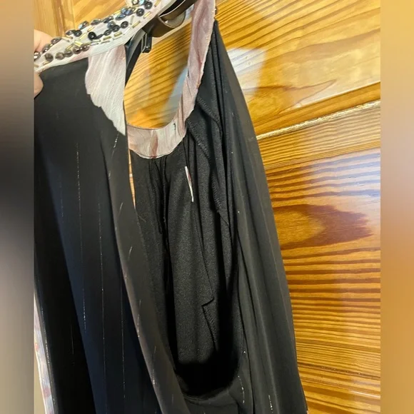 SLNY Black Floral Halter A-Line Party Mardi Gras Dress Side Slit 16 - Picture 11 of 13